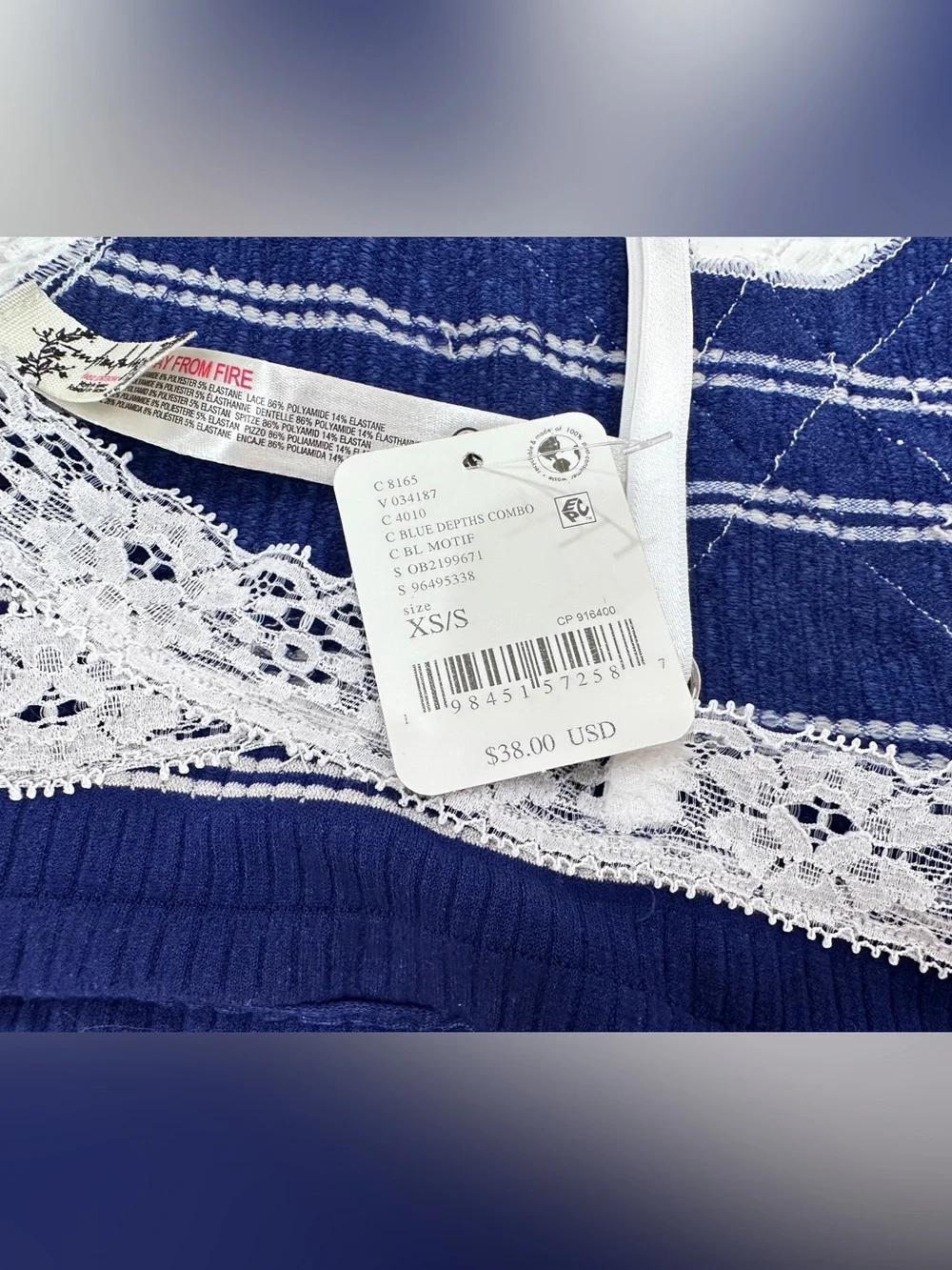 NWT Free People Gigi Seamless Striped Bralette in Blue Depths Combo